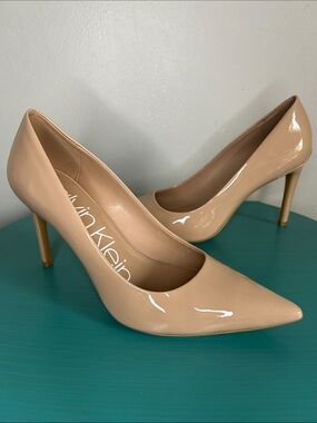 Calvin Klein Ronna Desert Sand Glossy Patent Leather Pointed-Toe Stiletto Pumps